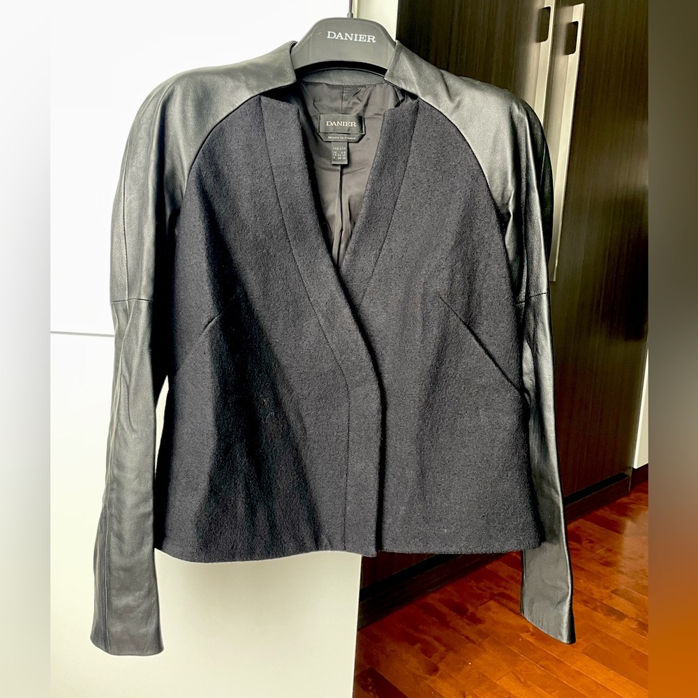 Danier Black Leather & Wool Jacket- Size 2XS